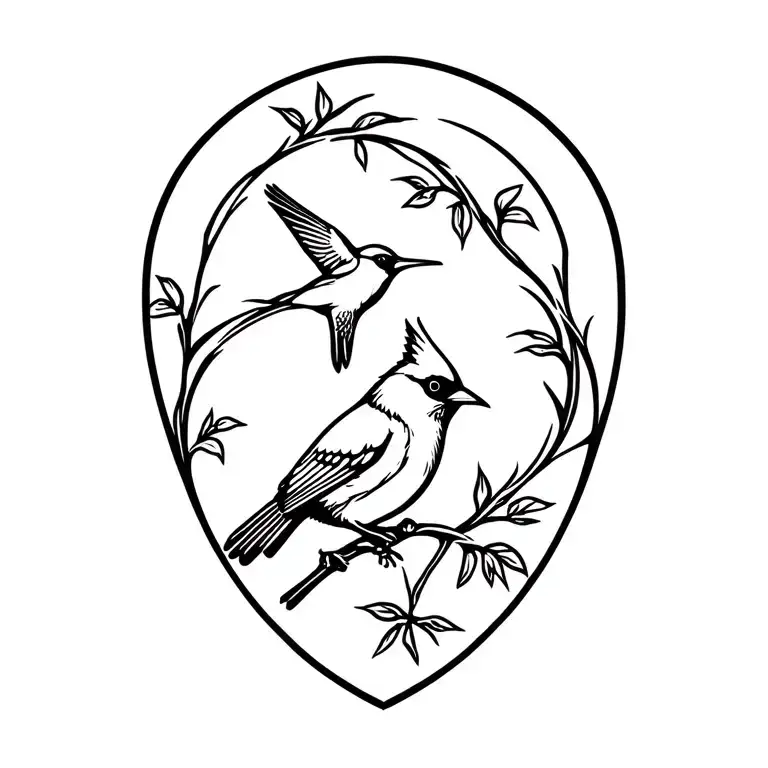 Cardinal And Hummingbird tattoo design idea