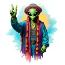 alien dressed as a hippie throwing a peace sign tattoo design idea