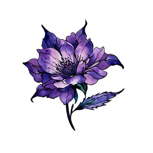 “A stylized, masculine purple flower tattoo inspired by Oliver Queen’s dragon tattoo — lines, flowing shape, upper  tattoo design idea