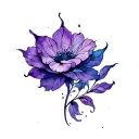 “A stylized, masculine purple flower tattoo inspired by Oliver Queen’s dragon tattoo — lines, flowing shape, upper  tattoo design idea