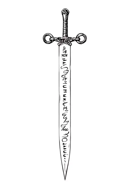 "New chains same shackles " dagger with text on the blade tattoo design idea
