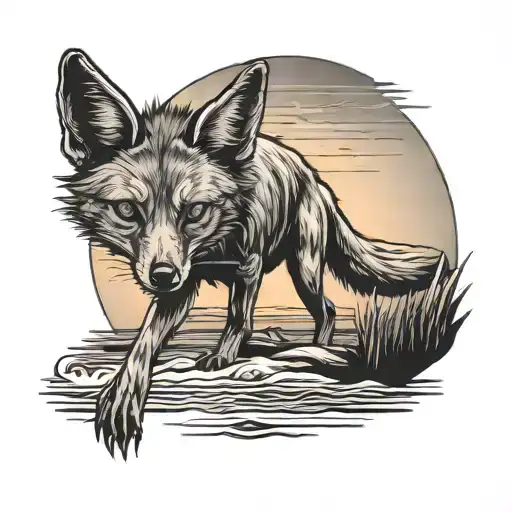 jackal in a seaside sunset with a sunset tattoo design idea