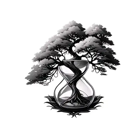 hourglass with tree wrapped tightly tattoo design idea