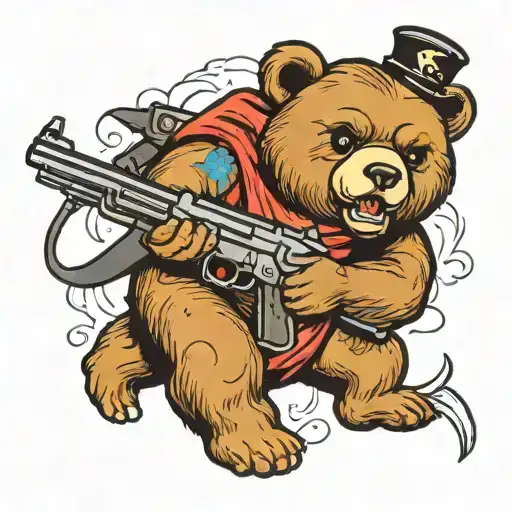 kawaii bear holding gun tattoo design idea