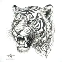 biomechanical Polynesian mythical tiger tattoo feral look facing front tattoo design idea