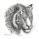 biomechanical Polynesian mythical tiger tattoo feral look facing front tattoo design idea