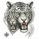 biomechanical Polynesian mythical tiger tattoo feral look facing front tattoo design idea
