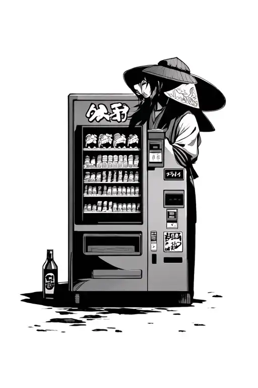 Japanese samuri ordering at a japanese style vending machine tattoo design idea
