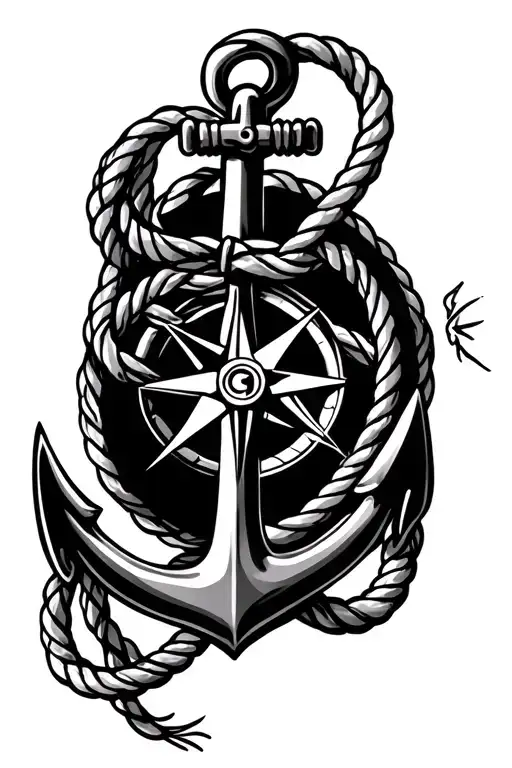 anchor with a compass and rope intertwined within tattoo design idea