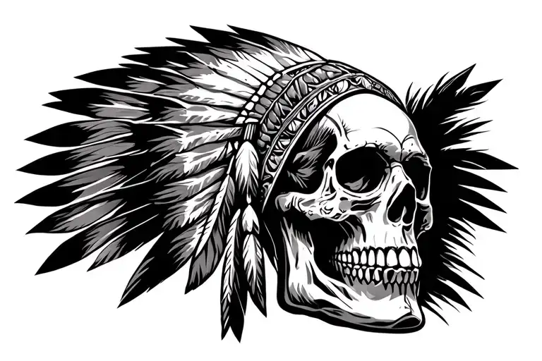 native American skull  tattoo design idea