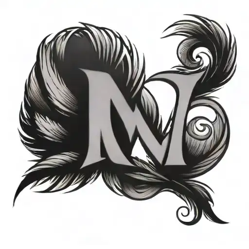 Letter m with heart and feather tattoo design idea