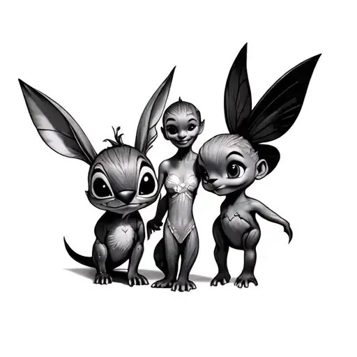 Tinker Bell, Tweetie, Thumper, Stitch, Groot tattoo design idea