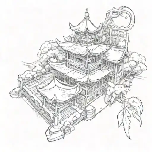 the side face of a pagoda perspective exiting the single omamori japanese blank empty paper charm tattoo design idea