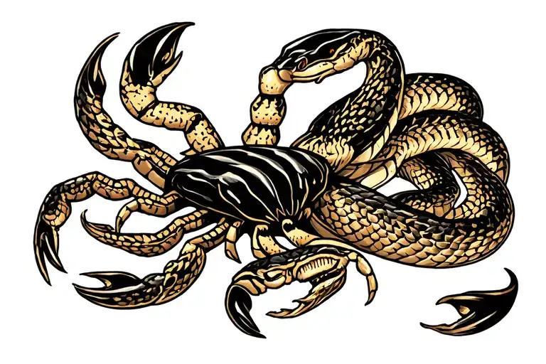 scorpion and snake intertwined representing tattoo design idea