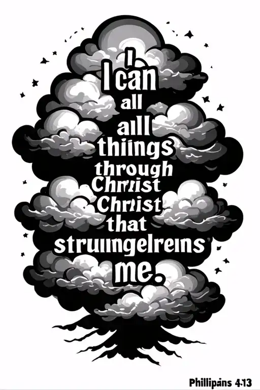 clouds with he words "I can do all things through Christ that strengthens me. Philippians 4:13" tattoo design idea