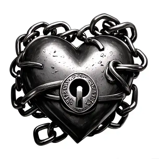 All black Kurapika chain wrap around heart shaped lock tattoo design idea