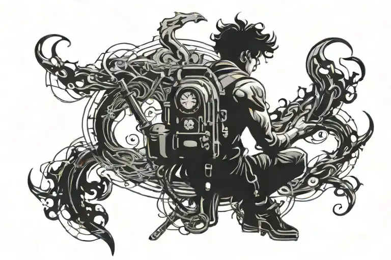 Smokey cyber punk sailor themed back tattoo tattoo design idea