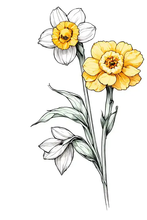 Marigold and daffodil bud wrapped tattoo design idea
