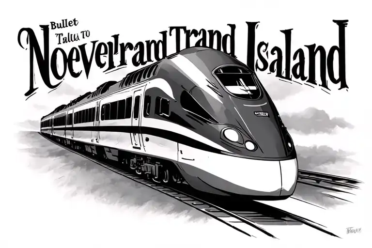 a bullet train to neverland island tattoo design idea