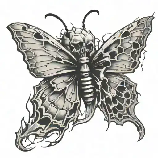 butterfly with cracked skull image in one wing and five fingers tearing open skull tattoo design idea