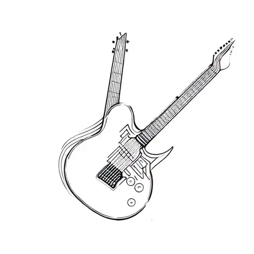 Minimalistic half a guitar tattoo with geometric lines and curves tattoo design idea