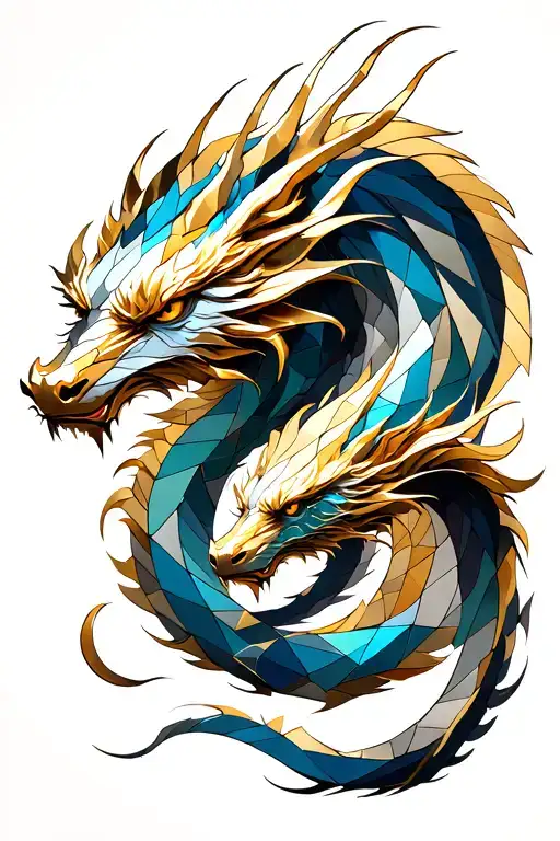 Twin gold and silver Dragons tattoo design idea