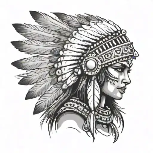 Indian warrior woman in head dress tattoo design idea