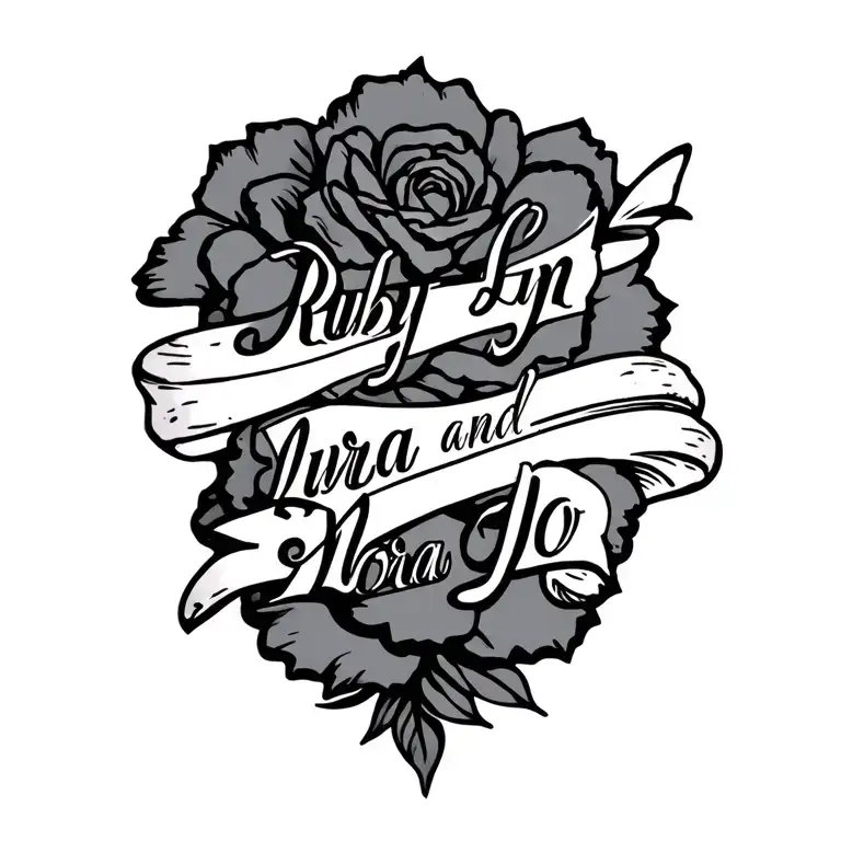 "Ruby Lynn and Nora Jo" names wrapped tattoo design idea