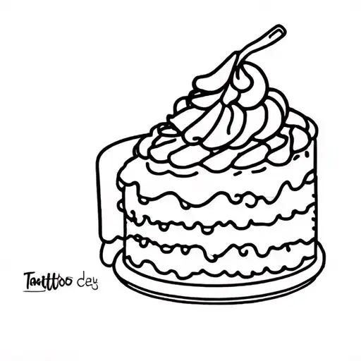 a bold and simple black and white coloring page featuring a cake with creem and cherry tattoo design idea