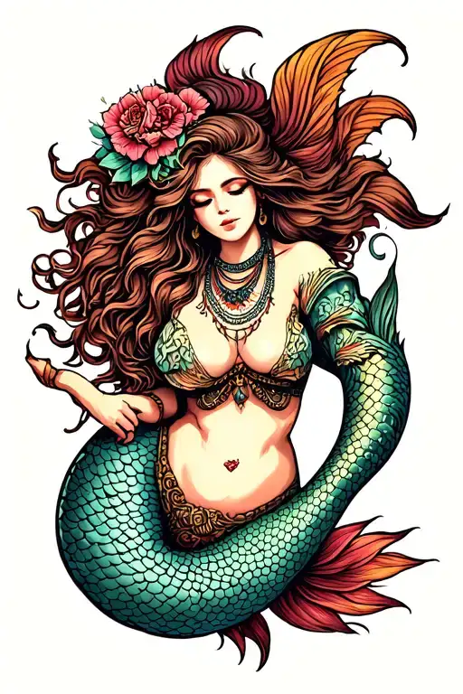 shibari chubby mermaid tattoo design idea
