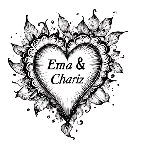 Heart with the name Ema & Chariz tattoo design idea
