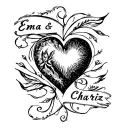 Heart with the name Ema & Chariz tattoo design idea