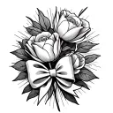 tulips,roses and starburst tattoo with a bow  tattoo design idea