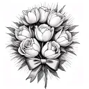 tulips,roses and starburst tattoo with a bow  tattoo design idea