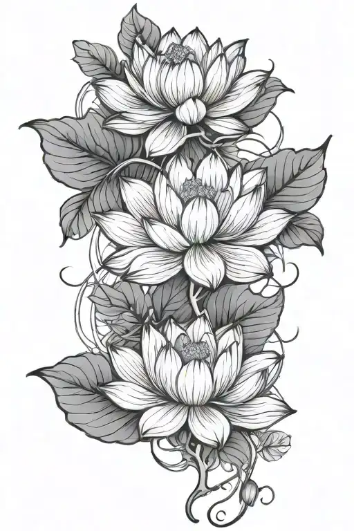 Lotus flowers with vines growing tattoo design idea