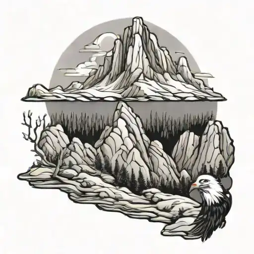 Boulder Flatirons under eagle tattoo design idea