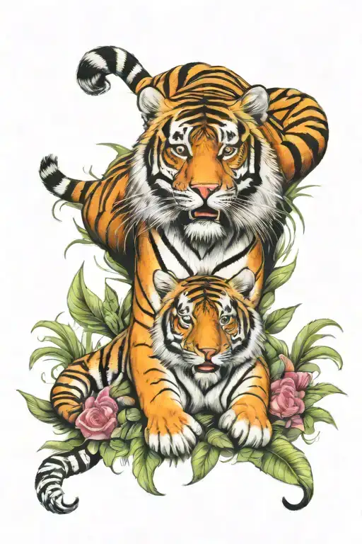 thai tiger surrounded tattoo design idea