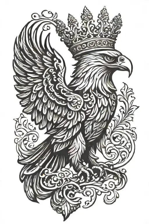 eagle royal flourish wearing crown tattoo design idea