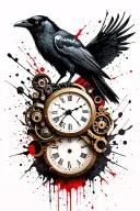 steampunk raven on clock tattoo design idea