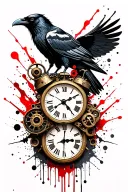 steampunk raven on clock tattoo design idea