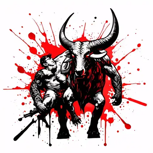 Minotaur defending son time tattoo design idea