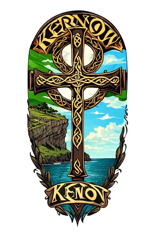 "KERNOW" cornish celtic cross, kernow flag, cliffs tattoo design idea