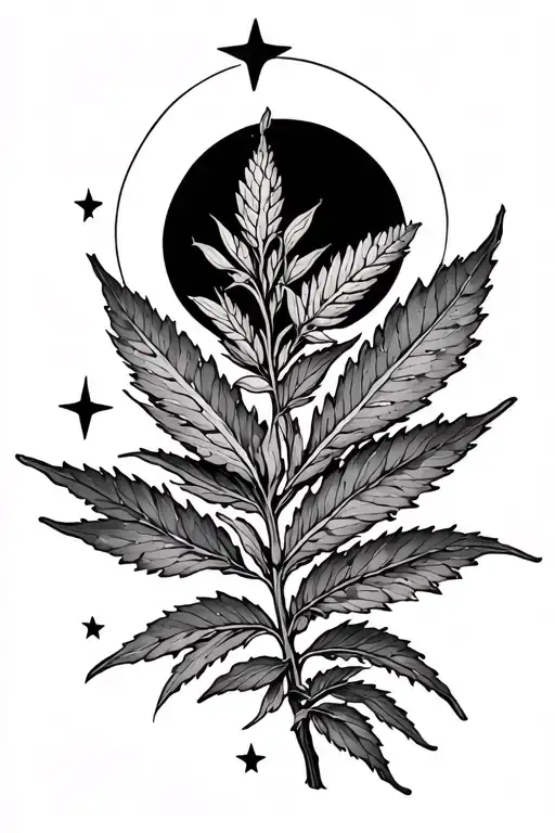 River Sage Plant with stars and the moon surrounded tattoo design idea