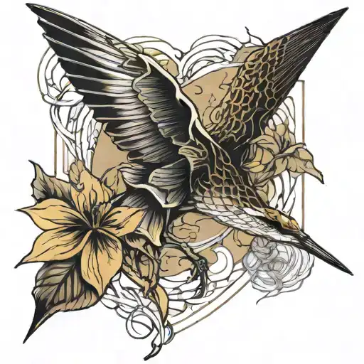 paper crane kintsugi style filled tattoo design idea