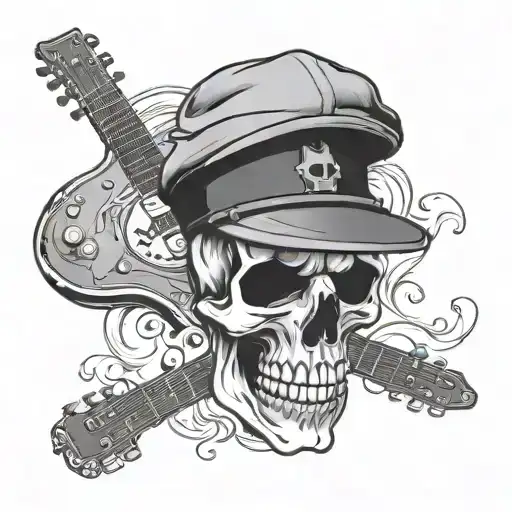 flat cap, skull, guitar under tattoo design idea