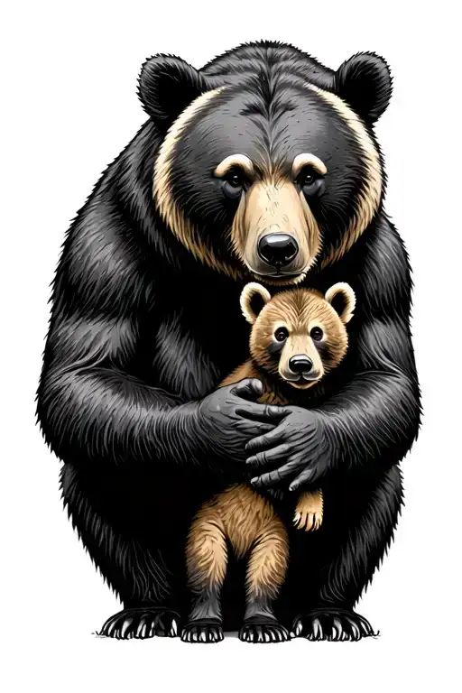 papa bear looking protective over cub  tattoo design idea