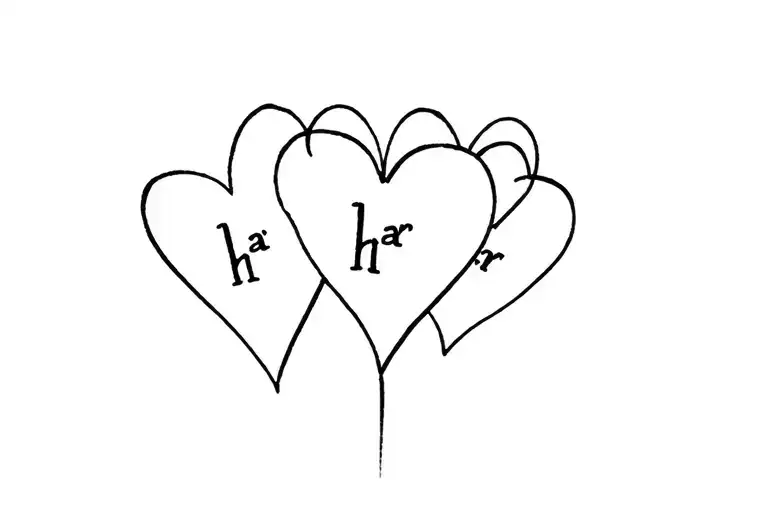 "Luis" 3 hearts with initials h a r tattoo design idea