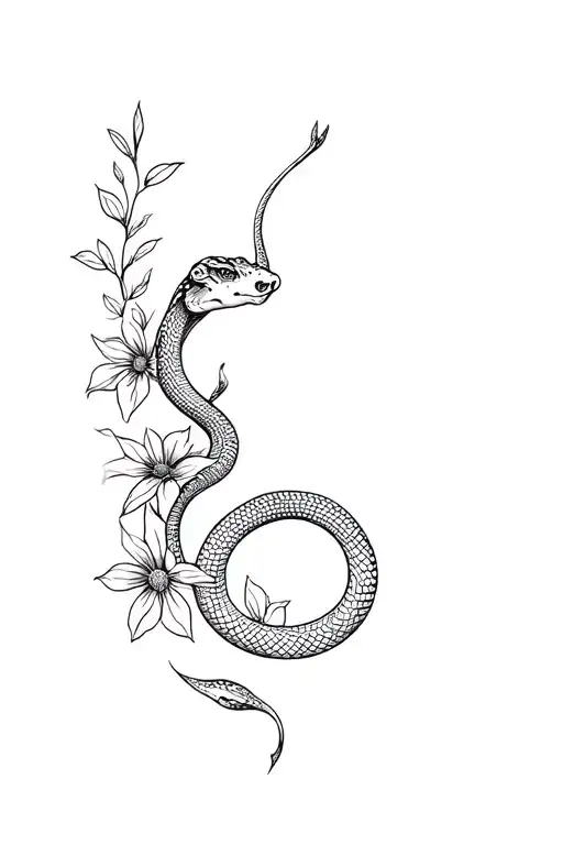 A snake with flowers tattoo design idea
