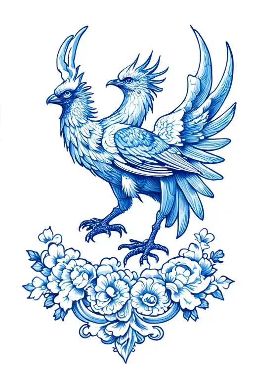 delftware pattern  phoenix tattoo design idea