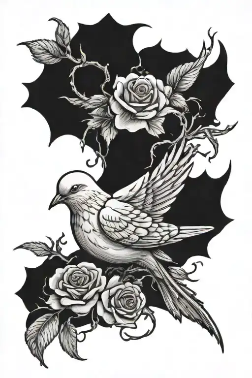 dove trapped in rose thorns  tattoo design idea